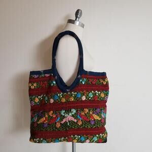 Unbranded Cotton Shoulder Bag Embroidered Bright Bold Quetzal‎ Birds Bohemian